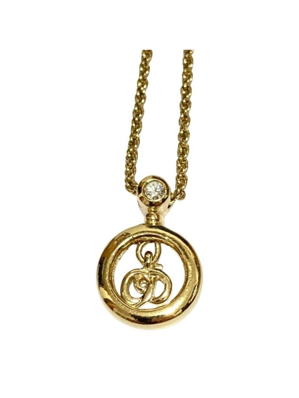Dior Vintage Rhinestone Logo Circle Gold Colored